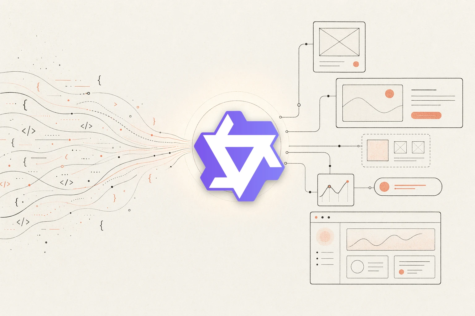 Qwen Code 设计反馈闭环：终端 agent 读取一张参考图、浏览器渲染 UI、一个工作区，外加一条回环的反馈箭头